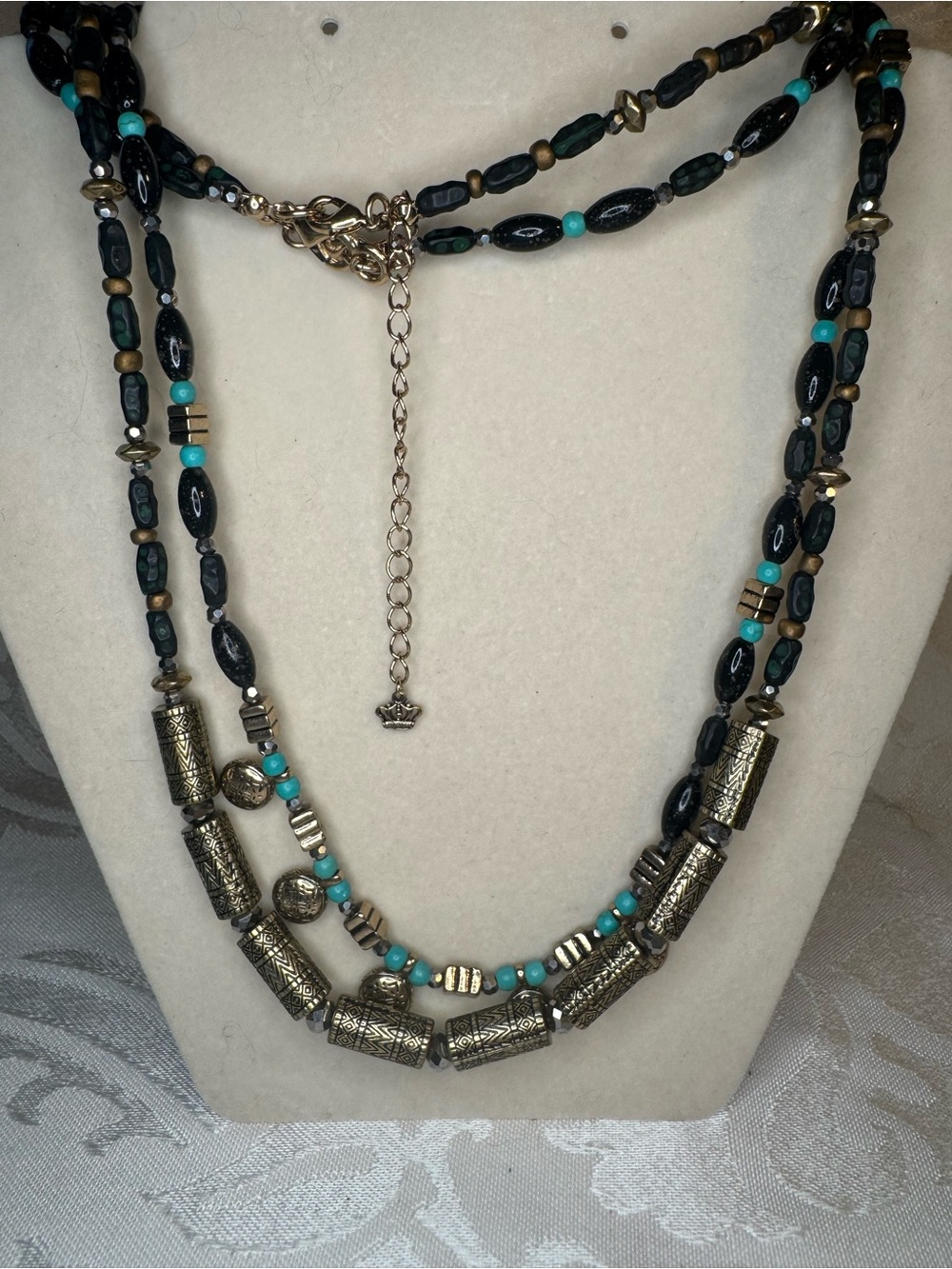 NWOT Premier Designs Turquoise & Black Beaded Statement Necklace